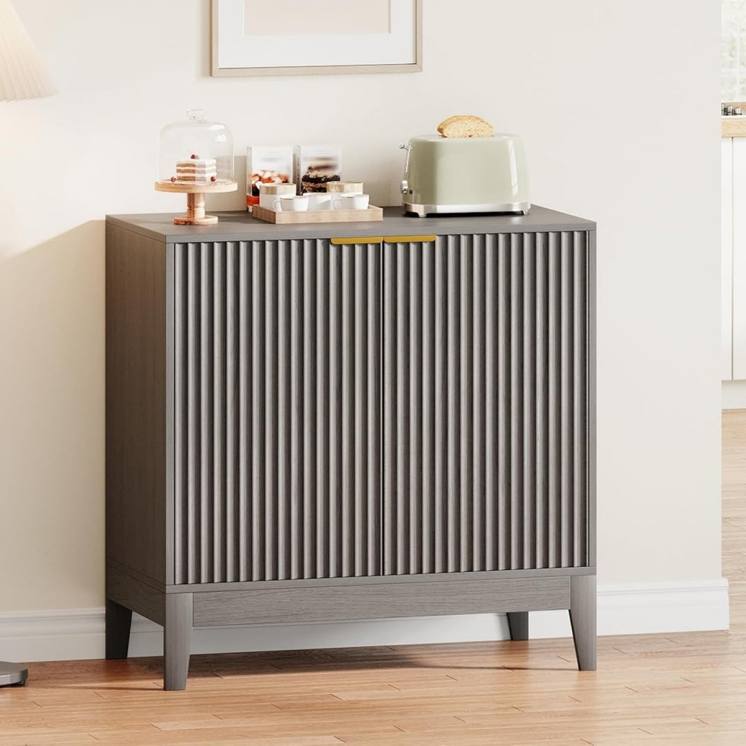 Teinte gris, buffet en bois 2 portes style moderne