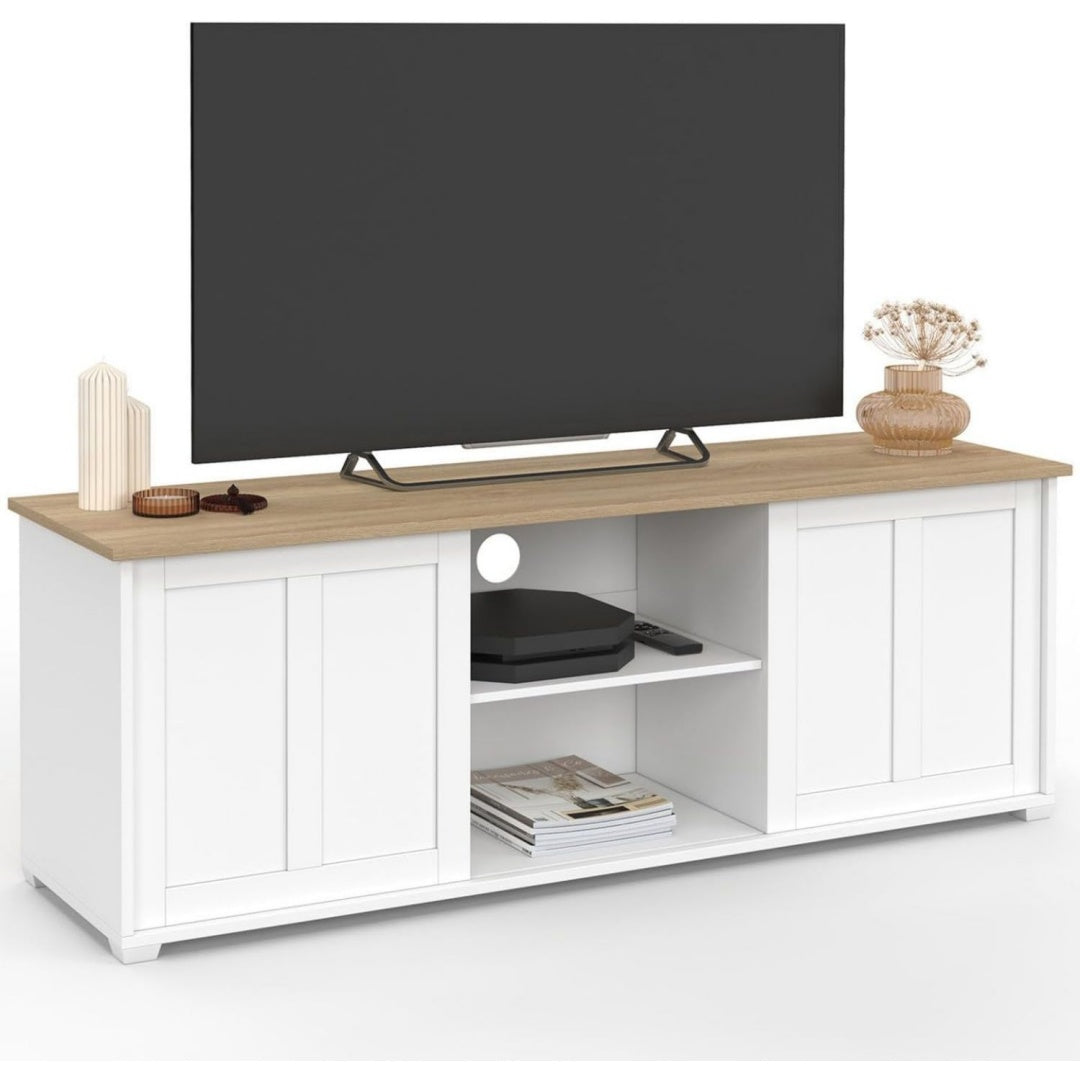 Gris meuble tele avec rangement, 2 portes, hauteur reglable