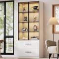 Rangement gris clair eclairage LED, vitrine a 2 portes 2 tiroirs