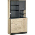 Enfilade marron 90 cm, a 2 portes 3 tiroirs en bois ingenierie