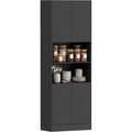 Buffet gris fonce 6 etageres de rangement, bois ingenierie design moderne